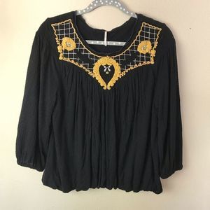 Free People Begonia Black Bubble Blouse